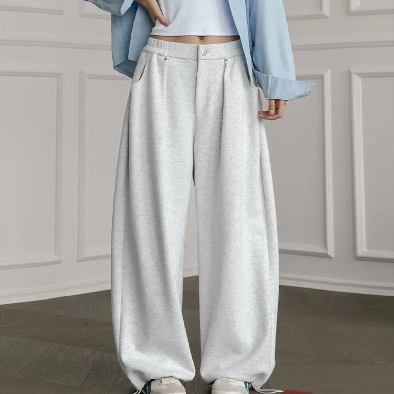 Low Rise Plain Studded Loose-Fit Wide-Leg Sweatpants