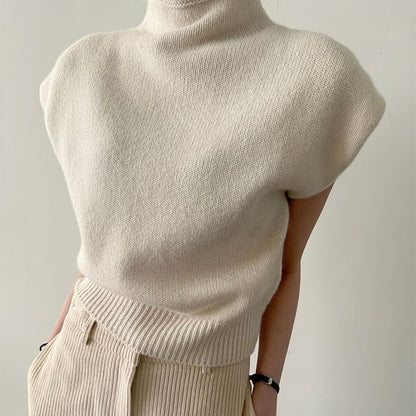 Cap Sleeve Mock Neck Plain Knit Top