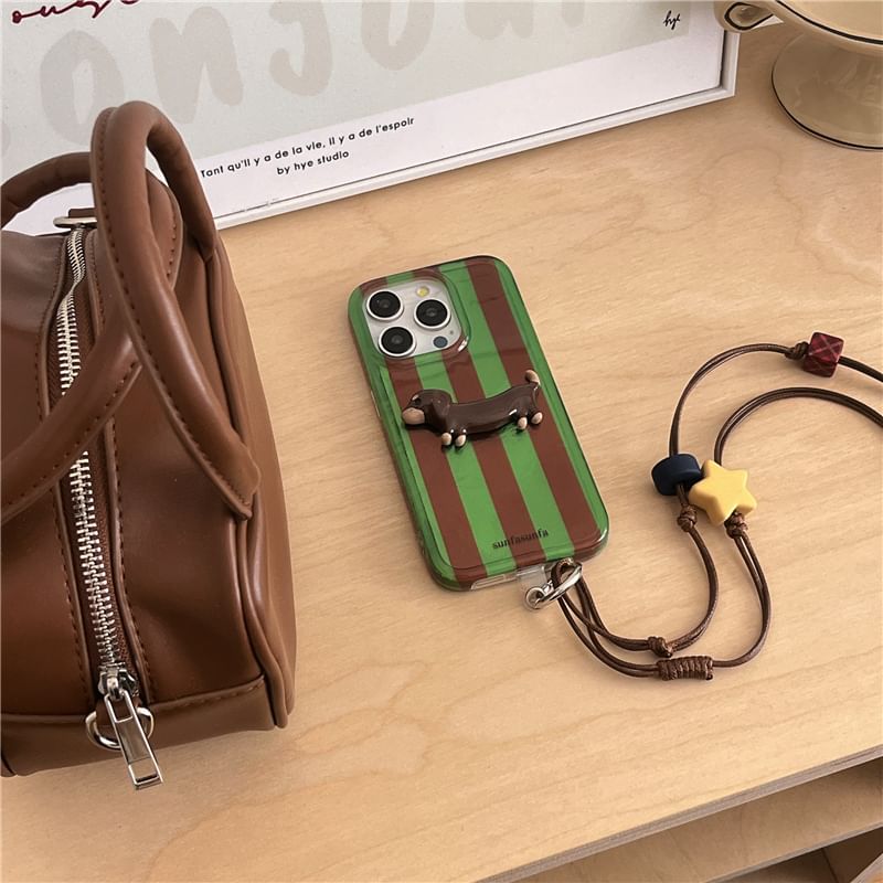 Dog Striped Phone Case / Cord Lanyard / Set - iPhone 16 Pro Max / 16 Pro / 16 Plus / 16 / 15 Pro Max / 15 Pro / 15 Plus / 15 / 14 Pro Max / 14 Pro / 14 Plus / 14 / 13 Pro Max / 13 Pro / 13 / 13 Mini