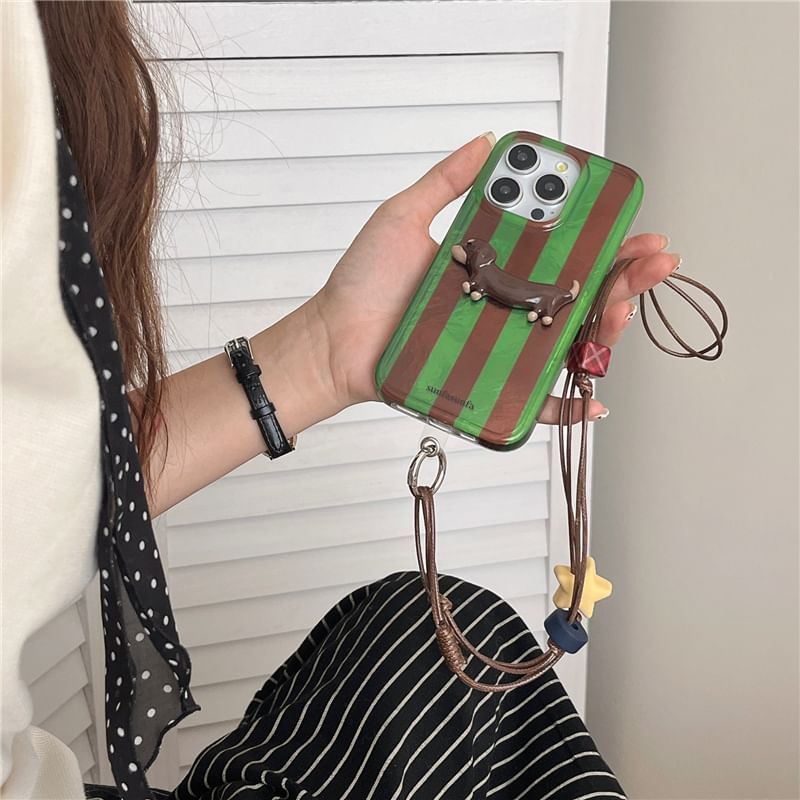 Dog Striped Phone Case / Cord Lanyard / Set - iPhone 16 Pro Max / 16 Pro / 16 Plus / 16 / 15 Pro Max / 15 Pro / 15 Plus / 15 / 14 Pro Max / 14 Pro / 14 Plus / 14 / 13 Pro Max / 13 Pro / 13 / 13 Mini