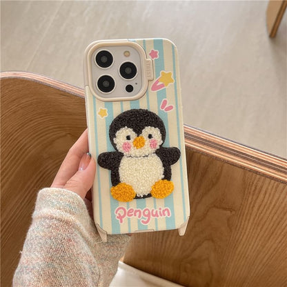 Penguin Embroidered Phone Case / Strap / Set - iPhone 16 Pro Max / 16 Pro / 16 Plus / 16 / 15 Pro Max / 15 Pro / 15 Plus / 15 / 14 Pro Max / 14 Pro / 14 Plus / 14 / 13 Pro Max / 13 Pro / 13 / 13 Mini