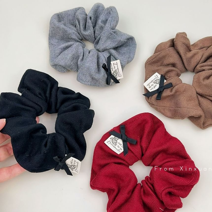 Bow Accent Plain Corduroy Scrunchie