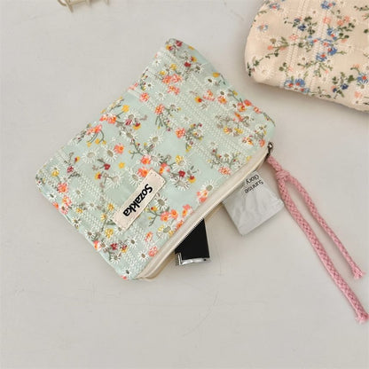 Lettering Floral Print Cosmetic Pouch