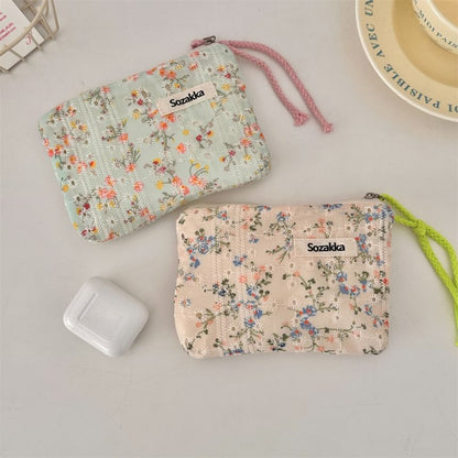 Lettering Floral Print Cosmetic Pouch