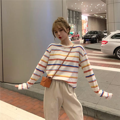 Long Sleeve Crew Neck Striped Tee