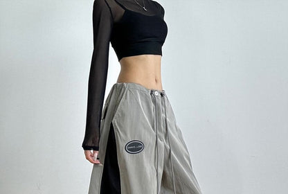 Low Waist Color-Block Loose-Fit Wide-Leg Sweatpants