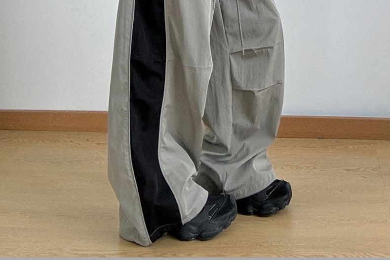 Low Waist Color-Block Loose-Fit Wide-Leg Sweatpants