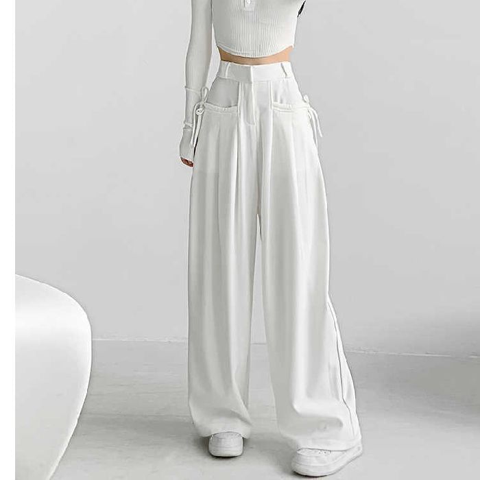 High Waist Plain Loose-Fit Wide-Leg Dress Pants