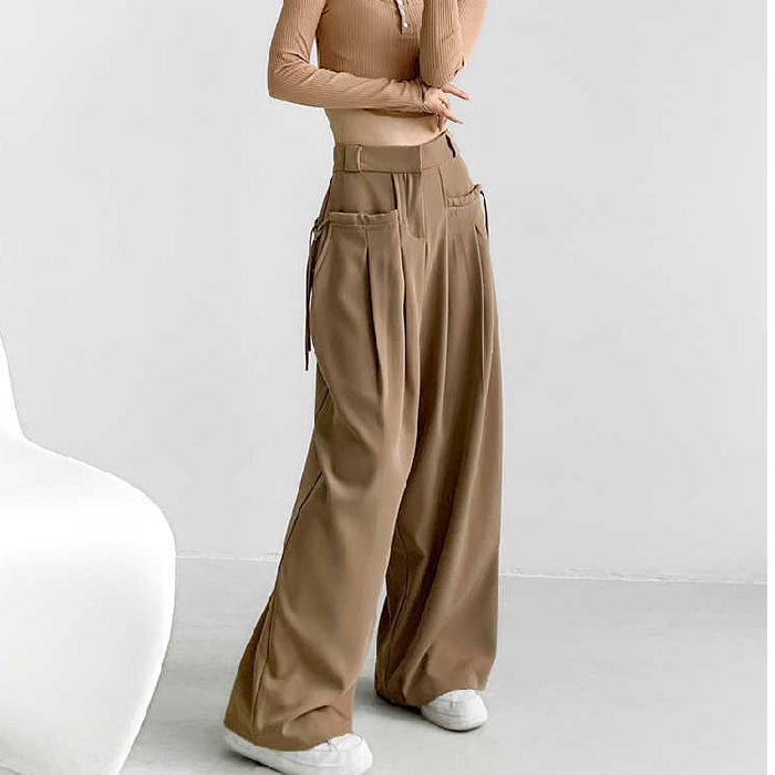 High Waist Plain Loose-Fit Wide-Leg Dress Pants