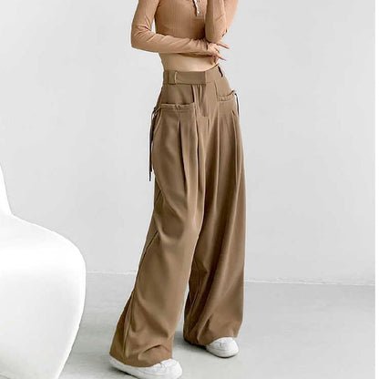 High Waist Plain Loose-Fit Wide-Leg Dress Pants