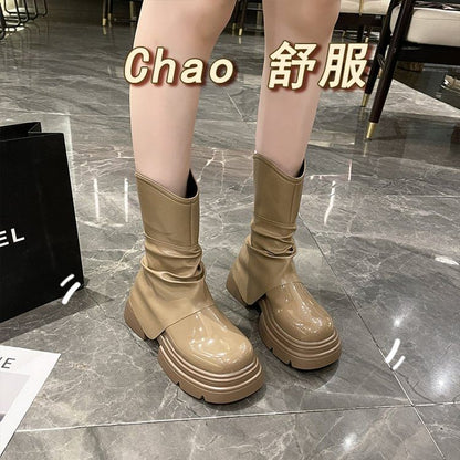 Platform Plain Ruched Short Boots