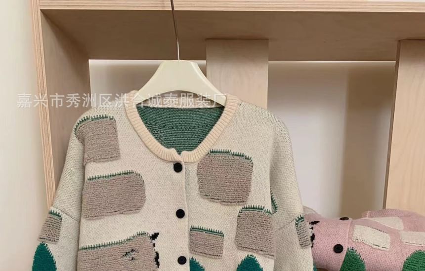 Round Neck Sheep Jacquard Cardigan