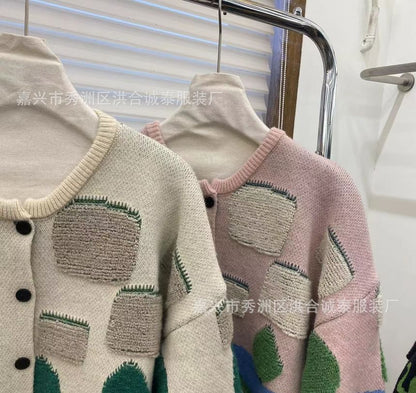 Round Neck Sheep Jacquard Cardigan