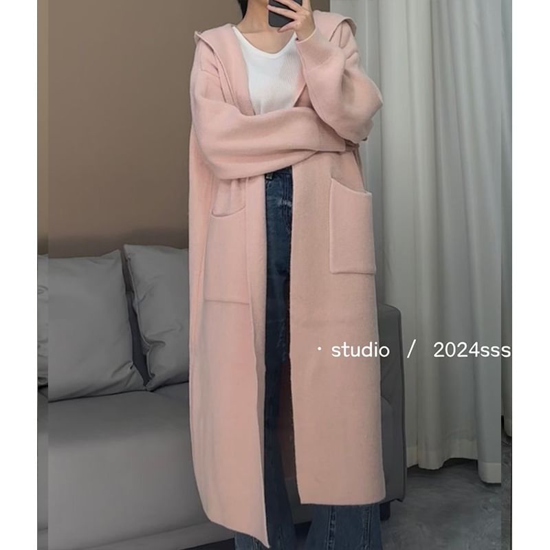 Hooded Midi Open Front Cardigan