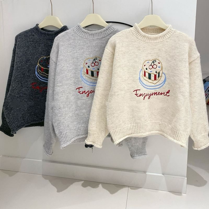 Crew Neck Lettering Embroidered Sweater