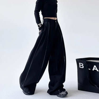 Low Rise Faux Leather Paneled Loose-Fit Wide-Leg Pants