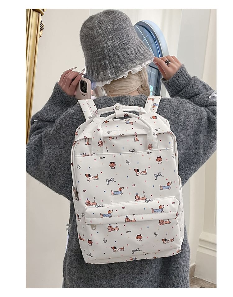 Cartoon Print Top Handle Nylon Backpack