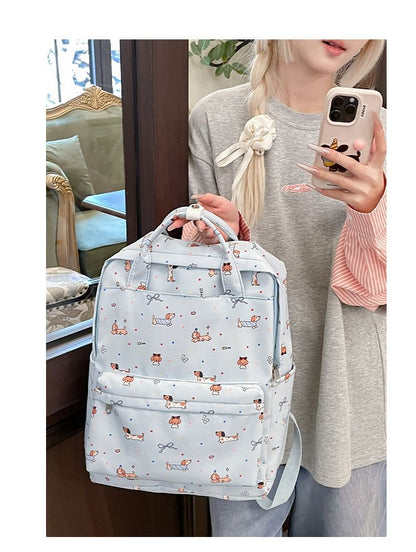 Cartoon Print Top Handle Nylon Backpack