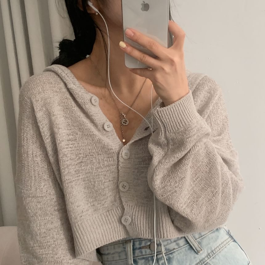 Hooded Plain Crop Cardigan