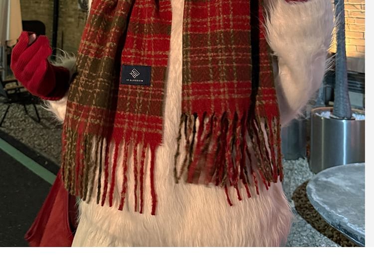 Plaid Fringed Trim Scarf