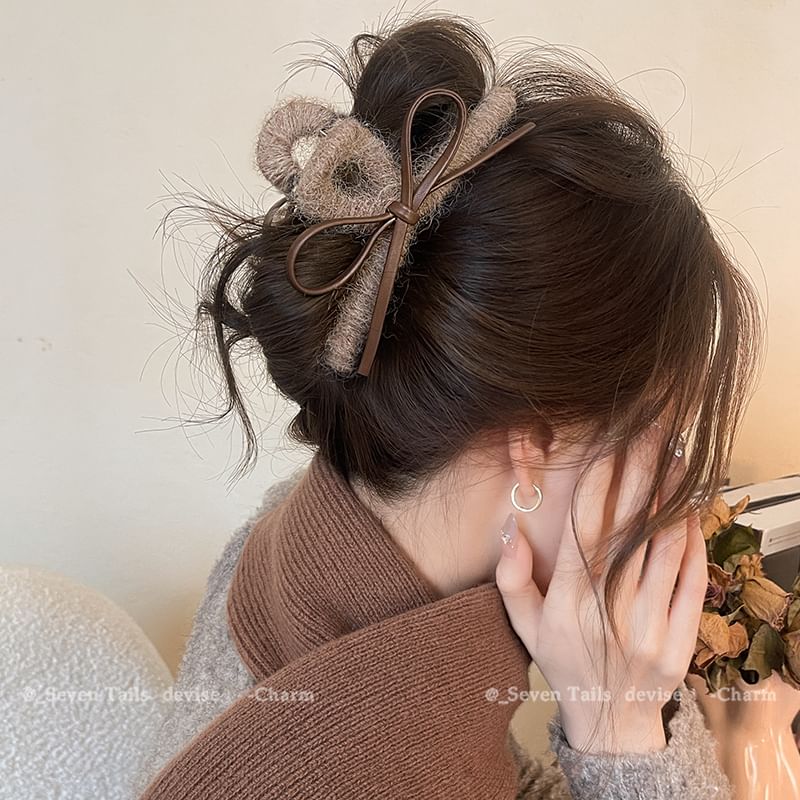 Faux Leather Bow Hair Claw