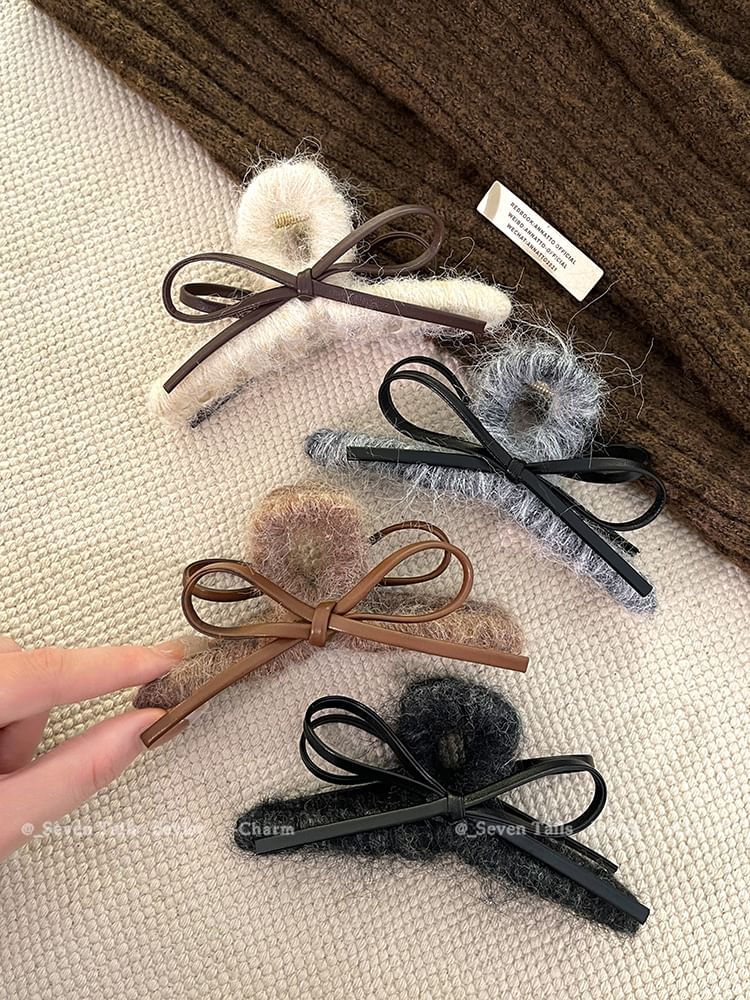 Faux Leather Bow Hair Claw