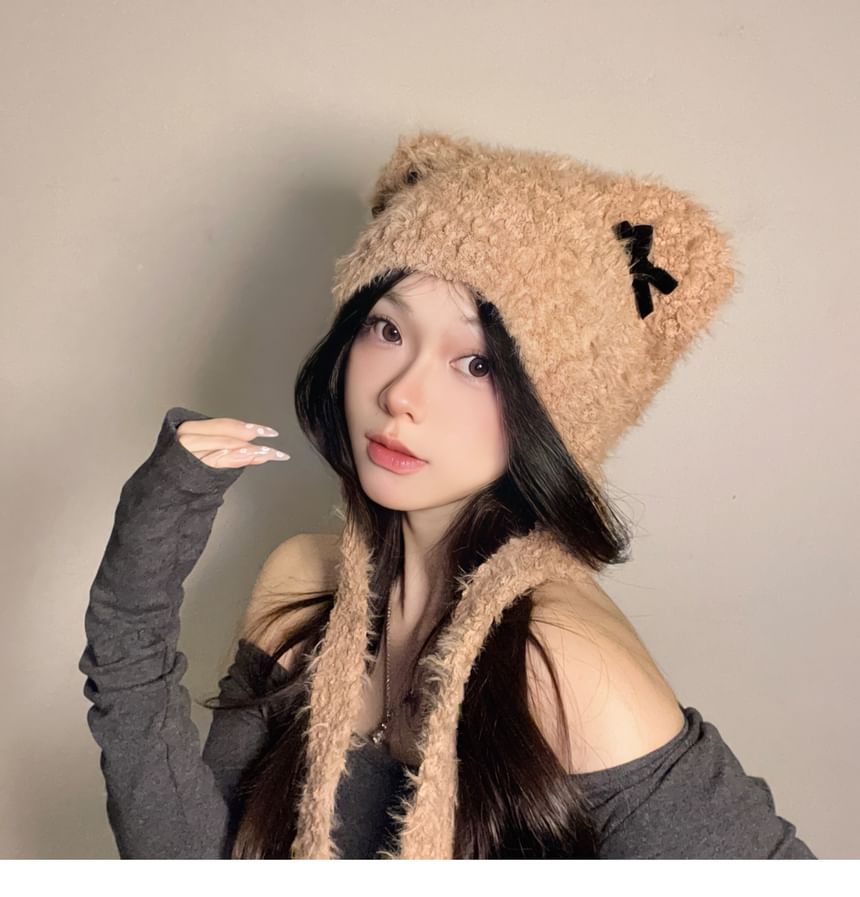 Bear Ear Ribbon Chenille Knit Hat