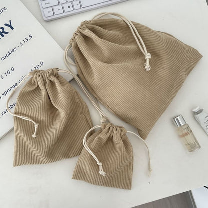 Plain Drawstring Corduroy Pouch / Set