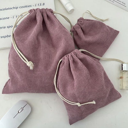 Plain Drawstring Corduroy Pouch / Set