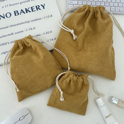 Plain Drawstring Corduroy Pouch / Set