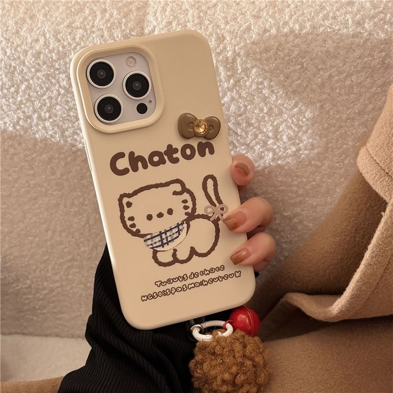 Cat Phone Case / Pom Pom Bell Charm / Set - iPhone 16 Pro Max / 16 Pro / 16 Plus / 16 / 15 Pro Max / 15 Pro / 15 Plus / 15 / 14 Pro Max / 14 Pro / 14 Plus / 14 / 13 Pro Max / 13 Pro / 13