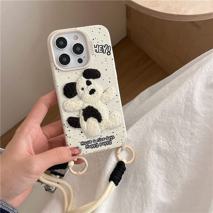 Dog Embroidered Phone Case / Strap / Set - iPhone 16 Pro Max / 16 Pro / 16 Plus / 16 / 15 Pro Max / 15 Pro / 15 Plus / 15 / 14 Pro Max / 14 Pro / 14 Plus / 14 / 13 Pro Max / 13 Pro / 13