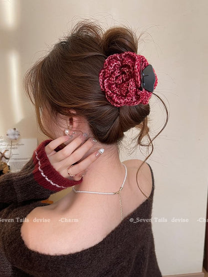 Floral Yarn Acrylic Hair Claw Clip