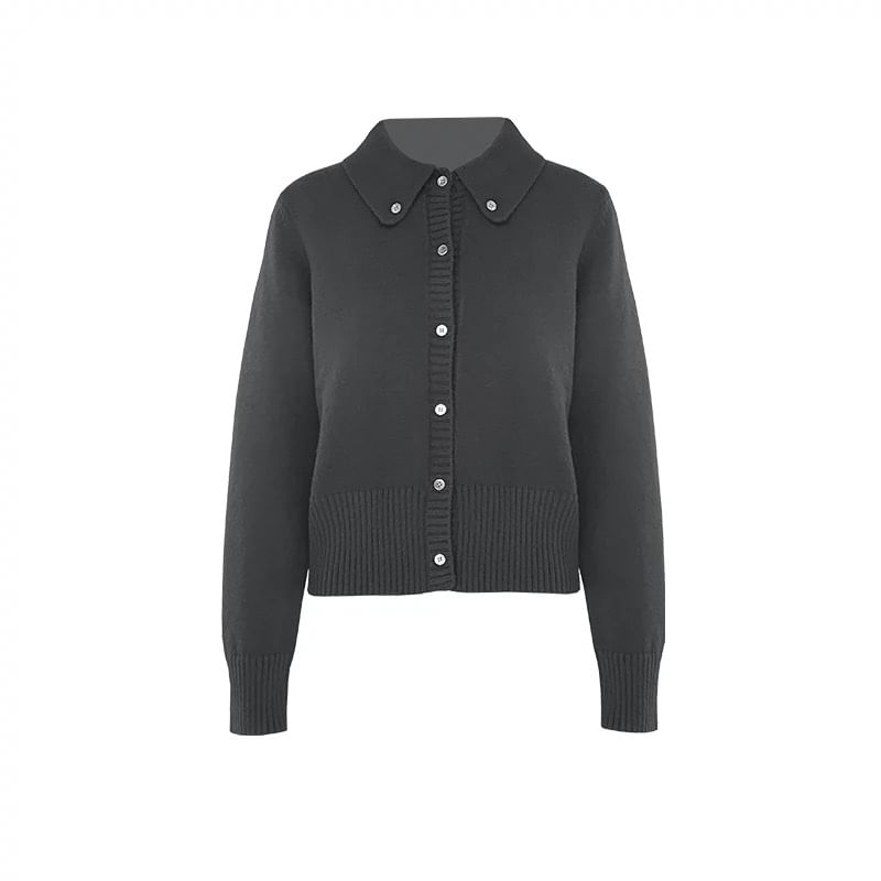 Collared Plain Cardigan