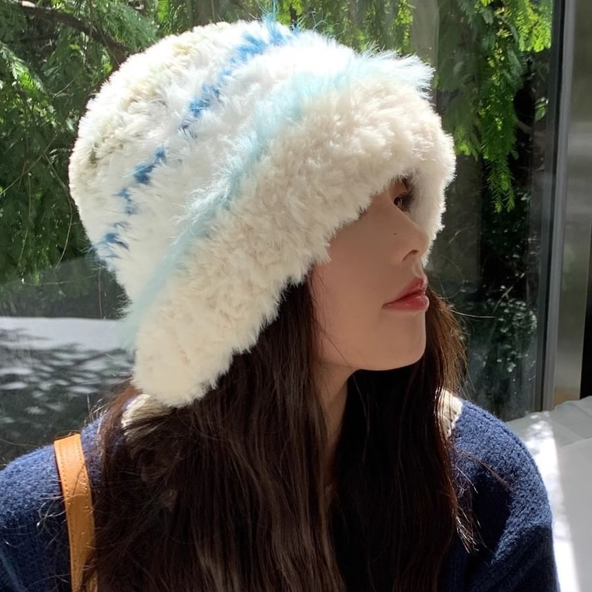 Striped Faux Fur Hat