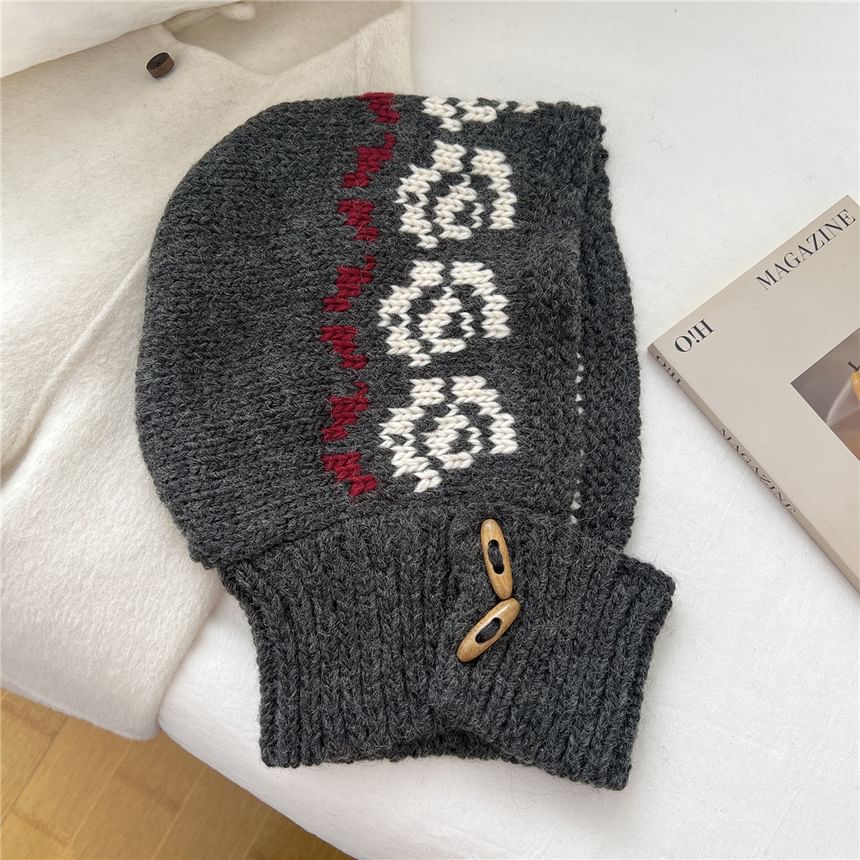 Floral Toggle Knit Balaclava