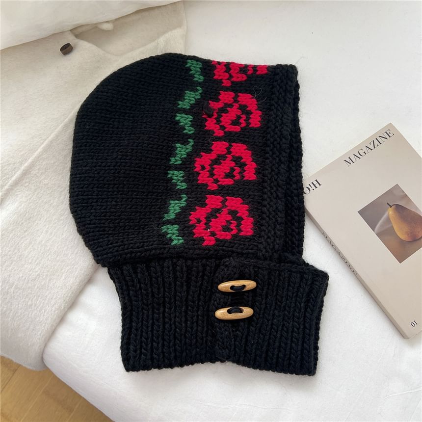 Floral Toggle Knit Balaclava