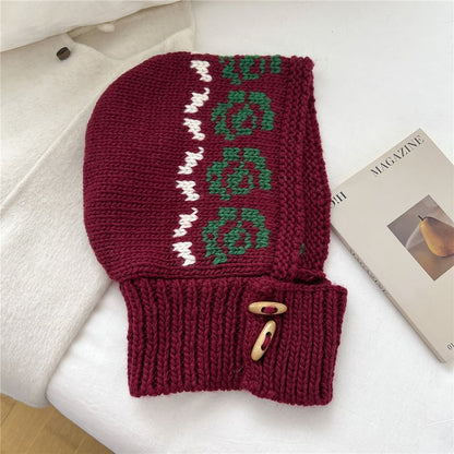 Floral Toggle Knit Balaclava