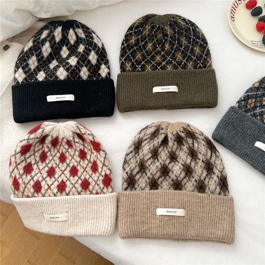 Argyle Applique Knit Beanie