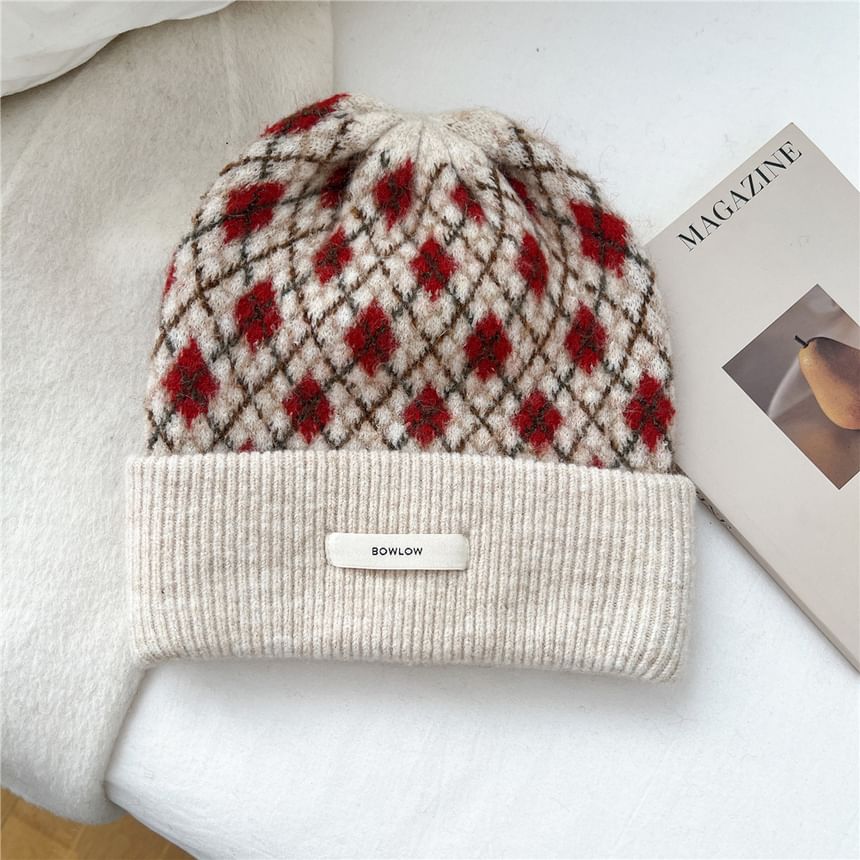 Argyle Applique Knit Beanie