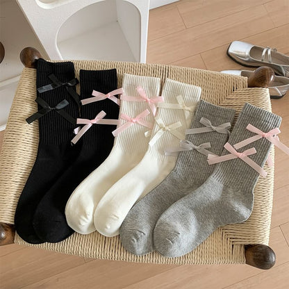 Plain Bow Ribbed Socks