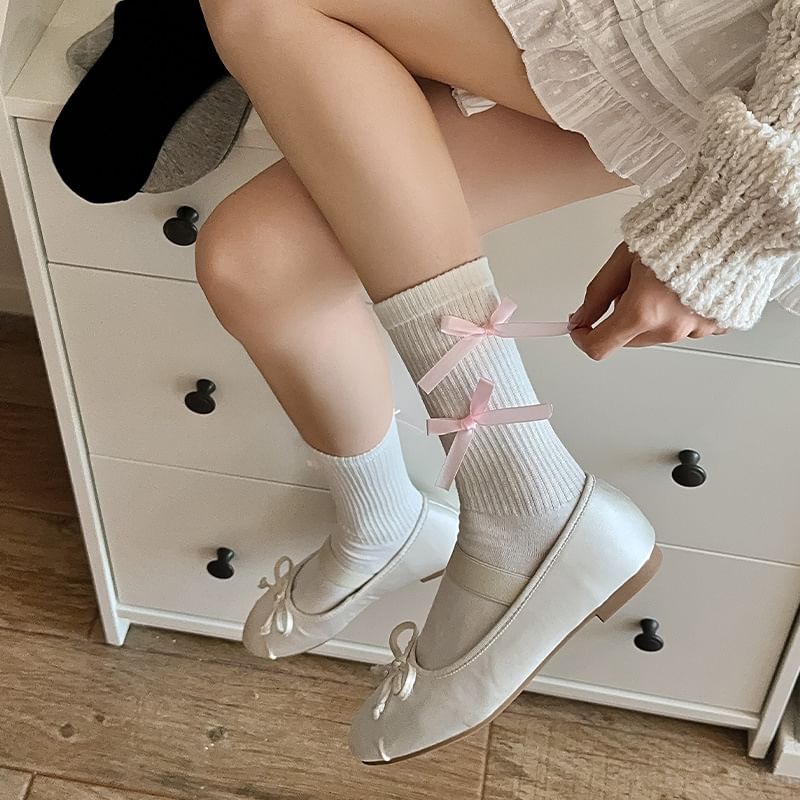 Plain Bow Ribbed Socks