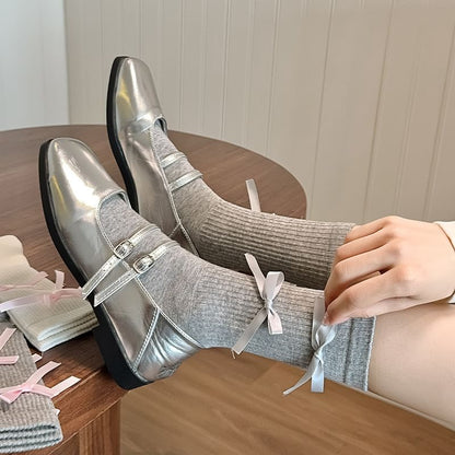 Plain Bow Ribbed Socks