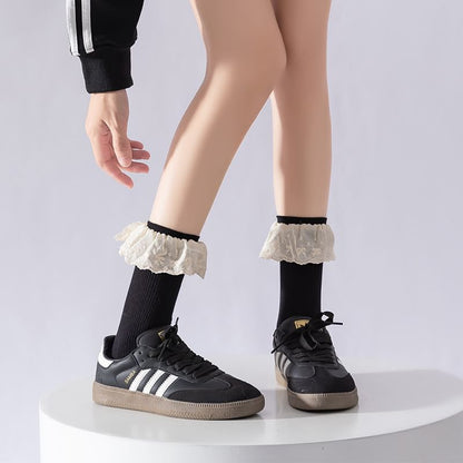 Plain Lace Trim Ribbed Socks