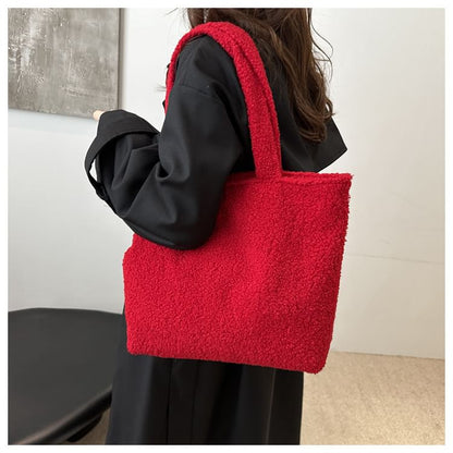 Plain Faux Shearling Tote Bag