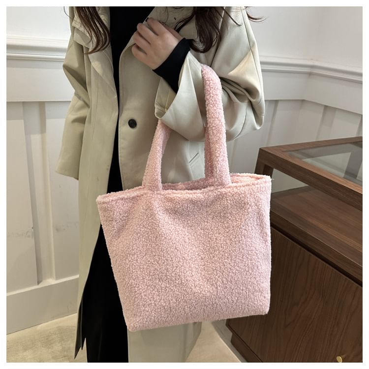 Plain Faux Shearling Tote Bag