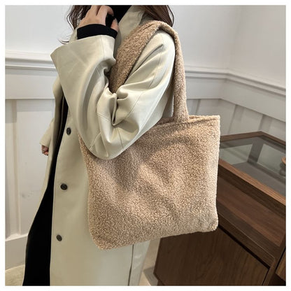 Plain Faux Shearling Tote Bag