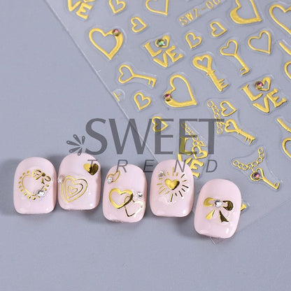 Key / Heart Metallic Nail Art Stickers