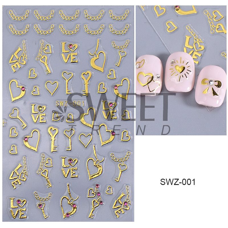 Key / Heart Metallic Nail Art Stickers