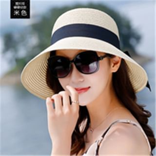 Bow Contrast Trim Straw Sun Hat